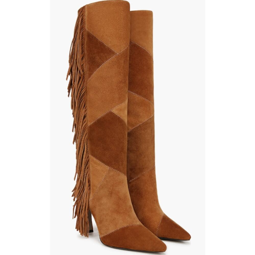 Sam Edelman Cognac Brown Patchwork Suede Leather … - image 7